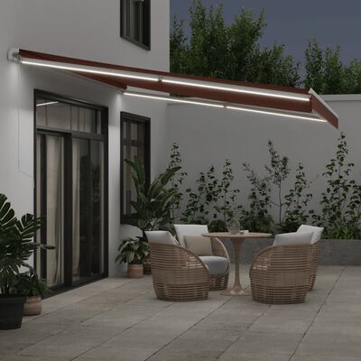 vidaXL Tenda da Sole Retrattile Manuale con LED Marrone 450x350 cm