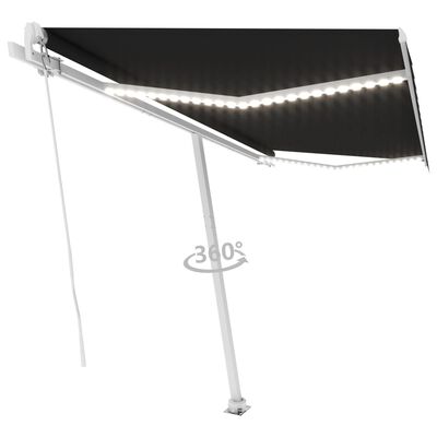 vidaXL Tenda da Sole Retrattile Manuale con LED 450x300 cm Antracite