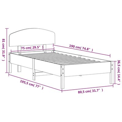 vidaXL Giroletto senza Materasso Bianco 75x190 Legno Massello di Pino