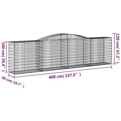 vidaXL Cesti Gabbioni ad Arco 3 pz 400x50x100/120 cm Ferro Zincato