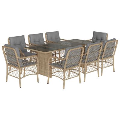 vidaXL Set Pranzo da Giardino 9 pz con Cuscini Beige Misto Polyrattan