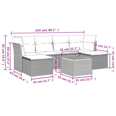 vidaXL Set Divani da Giardino 7 pz con Cuscini Beige in Polyrattan