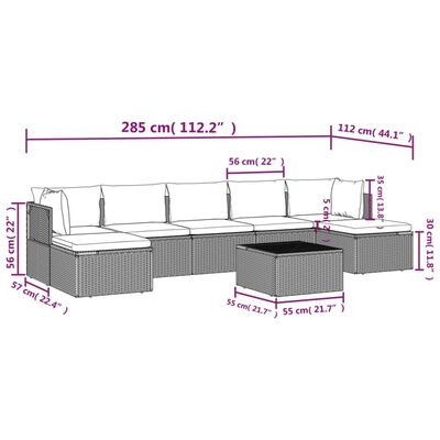 vidaXL Set Divani da Giardino 8 pz con Cuscini in Polyrattan Grigio