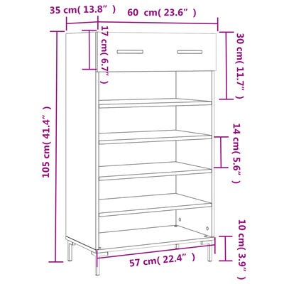 vidaXL Scarpiera Grigio Sonoma 60x35x105 cm in Legno Multistrato