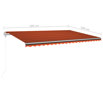 vidaXL Tenda da Sole Retrattile Manuale con Pali 5x3 m Arancio Marrone