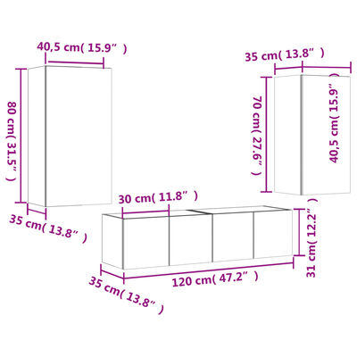 vidaXL Mobili TV a Muro con LED 4pz Neri in Legno Multistrato