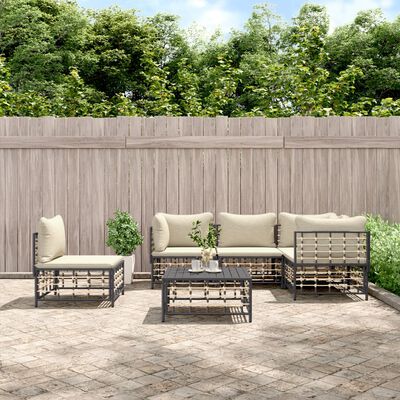 vidaXL Set Divani da Giardino 6 pz con Cuscini Antracite in Polyrattan