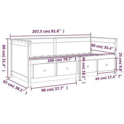 vidaXL Dormeuse senza Materasso 90x200 cm in Legno Massello di Pino