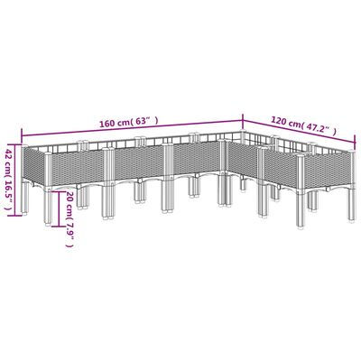 vidaXL Fioriera da Giardino con Gambe Bianca 160x120x42 cm in PP