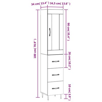 vidaXL Credenza Grigio Cemento 34,5x34x180 cm in Legno Multistrato