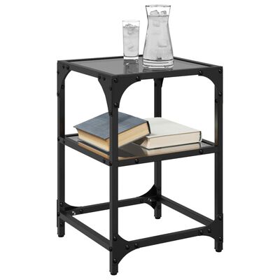 vidaXL Tavolini da Salotto con Piano Vetro Nero 2pz 30x30x45cm Acciaio