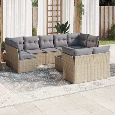 vidaXL Set Divano da Giardino 10 pz con Cuscini Beige in Polyrattan