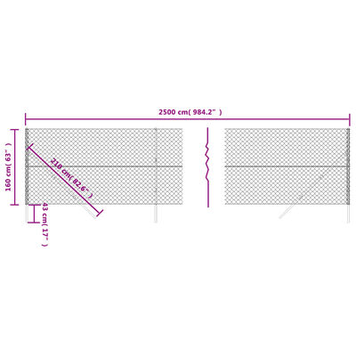 vidaXL Recinzione a Rete Antracite 1,6x25 m