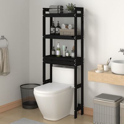 vidaXL Rastrelliera da Bagno Nera 63x26x171 cm Legno Massello Pino