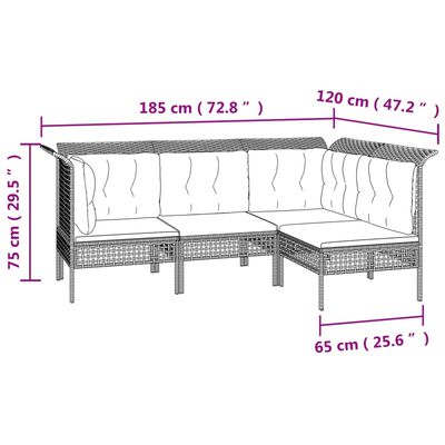 vidaXL Set Divani da Giardino 6 pz con Cuscini in Polyrattan Grigio