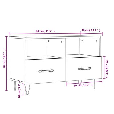 vidaXL Mobile Porta TV Bianco Lucido 80x36x50 cm in Legno Multistrato