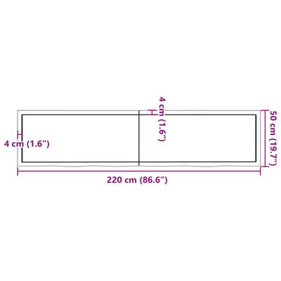 vidaXL Piano per Tavolo 220x50x(2-4)cm in Rovere Massello Non Trattato