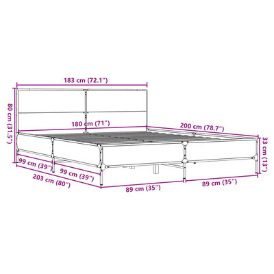 vidaXL Giroletto Grigio Sonoma 180x200 cm in Legno Multistrato Metallo