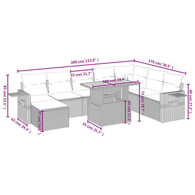 vidaXL Set Divani da Giardino 9 pz con Cuscini Nero in Polyrattan