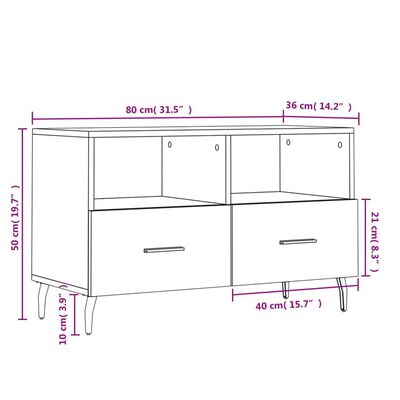 vidaXL Mobile Porta TV Bianco 80x36x50 cm in Legno Multistrato