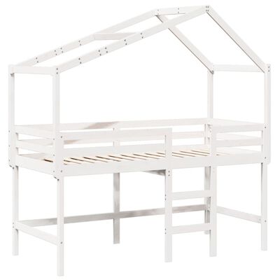 vidaXL Letto Soppalco con Scala e Tetto Bianco 80x200 cm Massello Pino