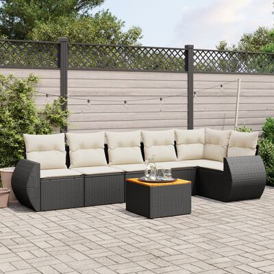 vidaXL Set Divani da Giardino con Cuscini 7pz Nero Polyrattan