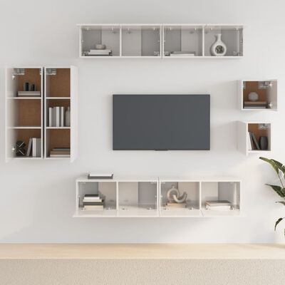 vidaXL Set Mobili Porta TV 8pz Bianco Lucido in Legno Multistrato