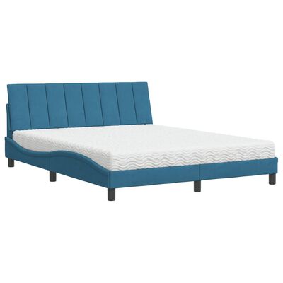 vidaXL Letto con Materasso Blu 160x200 cm in Velluto