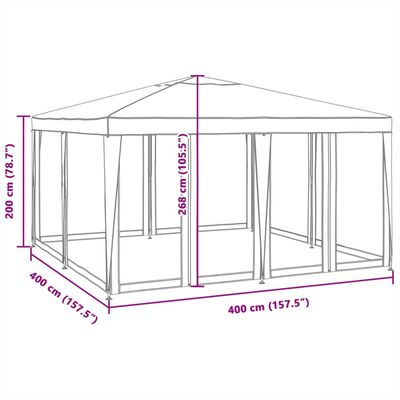 vidaXL Tenda per Feste con 8 Pareti Laterali in Rete Bianco 4x4 m HDPE