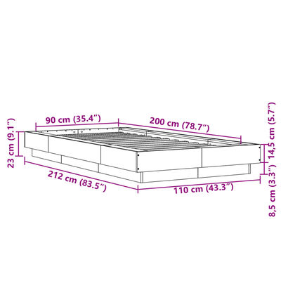 vidaXL Giroletto con Luci LED Grigio Sonoma 90x200cm Legno Multistrato