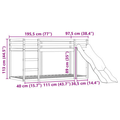 vidaXL Letto a Castello con Scivolo e Tende Bianco e Nero 80x200 cm