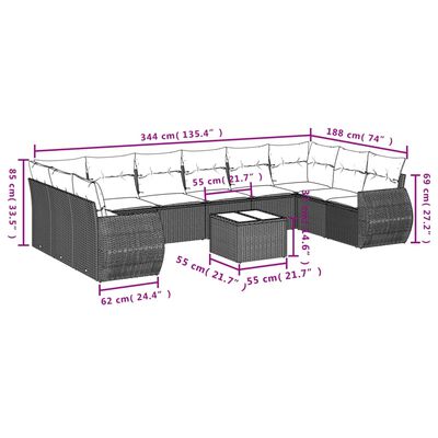 vidaXL Set Divano da Giardino 10 pz con Cuscini Grigio in Polyrattan