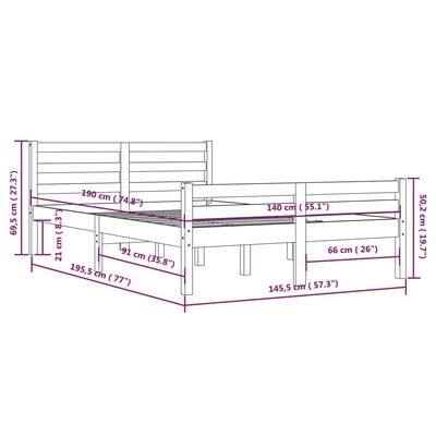 vidaXL Giroletto Bianco in Legno Massello 140x190 cm