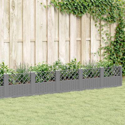 vidaXL Fioriera Giardino Picchetti Grigio Chiaro 363,5x43,5x43,5 cm PP