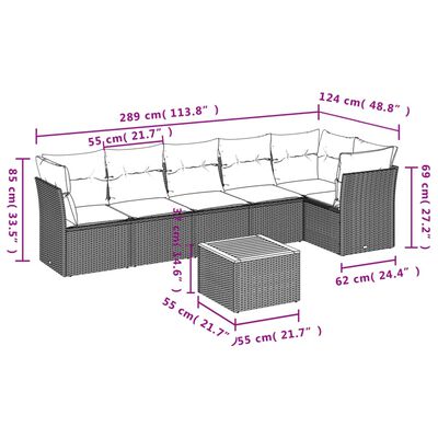 vidaXL Set Divani da Giardino con Cuscini 7pz Nero Polyrattan