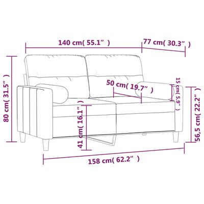 vidaXL Divano a 2 Posti con Cuscini Crema 140 cm in Tessuto