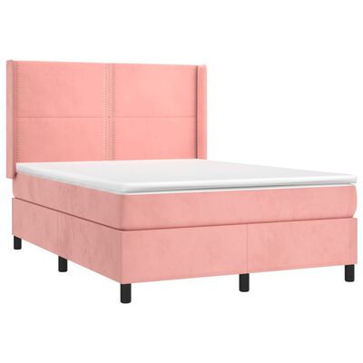 vidaXL Letto a Molle con Materasso e LED Rosa 140x200 cm in Velluto