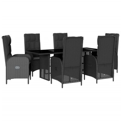 vidaXL Set da Pranzo da Giardino 7 pz Nero con Cuscini in Polyrattan