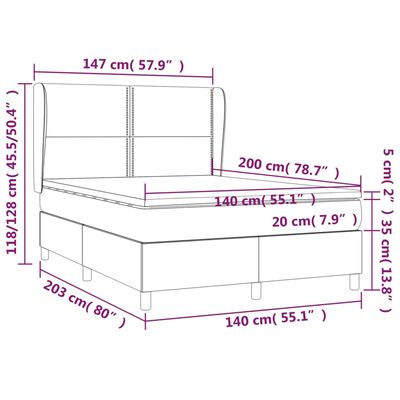 vidaXL Giroletto a Molle con Materasso Grigio Chiaro 140x200cm Velluto