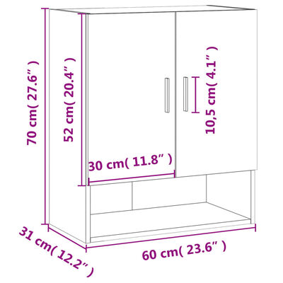 vidaXL Armadietto a Muro Rovere Sonoma 60x31x70 cm Legno Multistrato