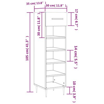 vidaXL Scarpiera Bianco Lucido 30x35x105 cm in Legno Multistrato