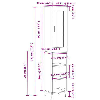 vidaXL Credenza Bianca 34,5x34x180 cm in Legno Multistrato