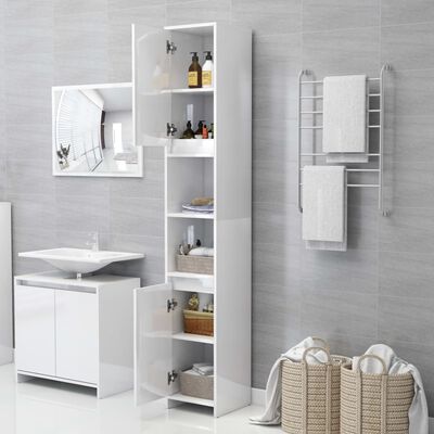 vidaXL Set Mobili da Bagno 3 pz Bianco Lucido in Truciolato