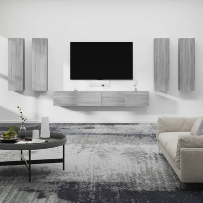 vidaXL Set di Mobili Porta TV 6 pz Grigio Sonoma in Legno Multistrato