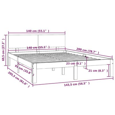 vidaXL Giroletto Marrone Ambra in Legno Massello di Pino 140x200 cm