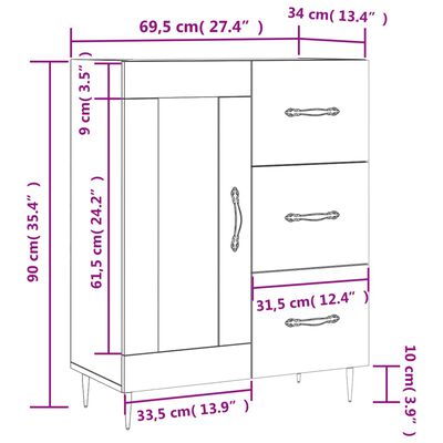 vidaXL Credenza Rovere Sonoma 69,5x34x90 cm in Legno Multistrato