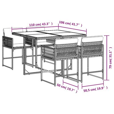 vidaXL Set da Pranzo da Giardino 5 pz con Cuscini in Polyrattan Grigio