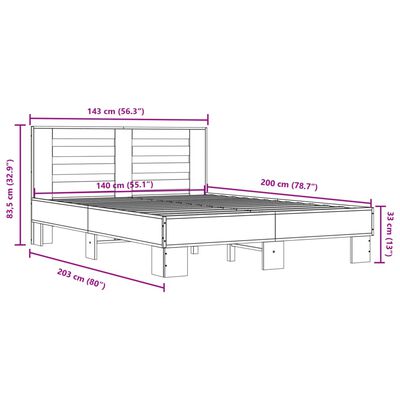 vidaXL Giroletto Rovere Fumo 140x200 cm in Legno Multistrato Metallo