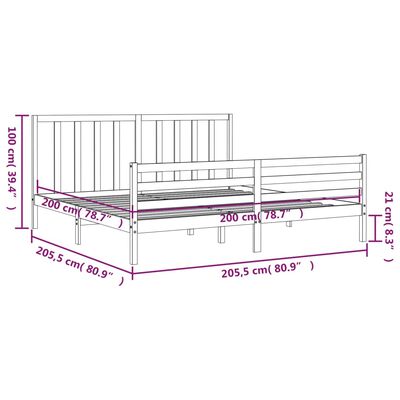 vidaXL Giroletto con Testiera Grigio 200x200 cm in Legno Massello