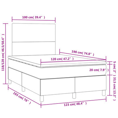 vidaXL Letto a Molle con Materasso e LED Rosa 120x190 cm in Velluto